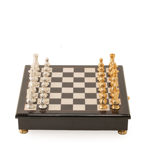 French Set: Solid Brass Chess Set with Glossy Wooden Chessboard