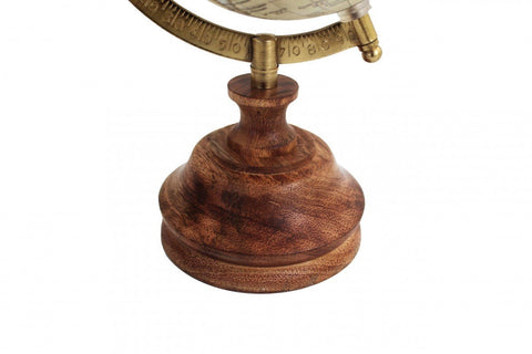 Classic Brown World Map Desk Globe, Wooden Base, 26cm, Made in Italy