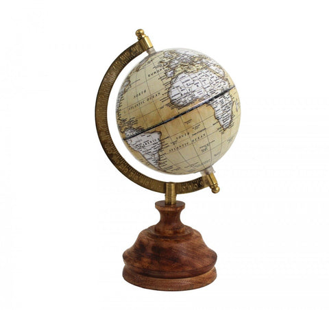 Classic Brown World Map Desk Globe, Wooden Base, 26cm, Made in Italy