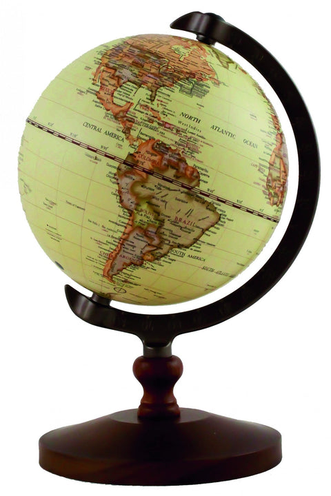 Classic Desktop World Globe with Modern Map, Wooden Base, 22cm, Made in Italy