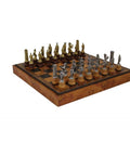 Metal & Wood Chess Pieces with Georgeous Leatherette Chessboard in Globe Finish