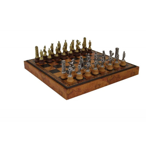 Metal & Wood Chess Pieces with Georgeous Leatherette Chessboard in Globe Finish