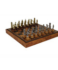 Metal & Wood Chess Pieces with Georgeous Leatherette Chessboard in Globe Finish