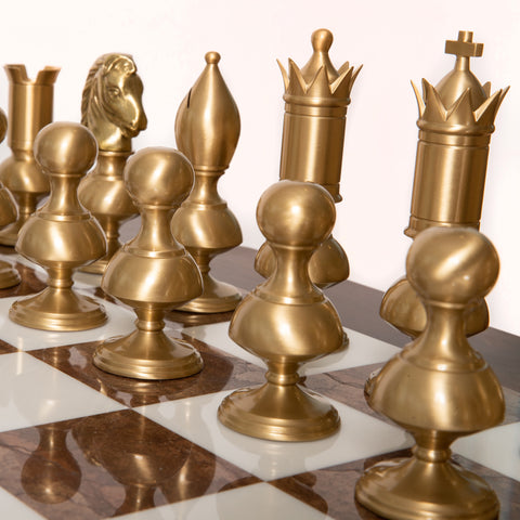 GIANT Contemporary Brass Chess Set with Beautiful Table