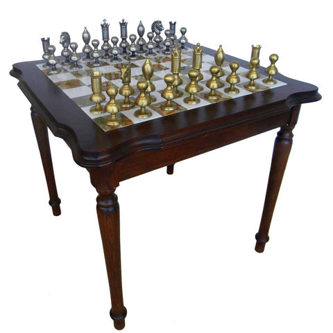 GIANT Solid Brass Chess Set with Beautiful Wooden Chess Table