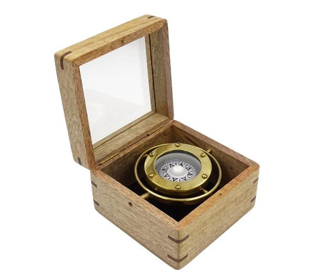 Gimble tilt compass in a wooden box - BN-2056