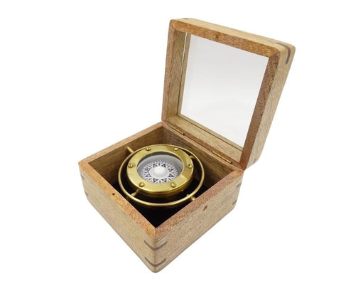 Gimble tilt compass in a wooden box - BN-2056