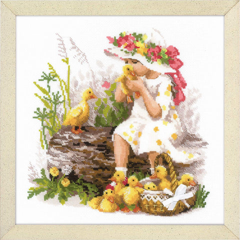 Girl with Ducklings cross stitch kit by RIOLIS Ref. no.: 1781