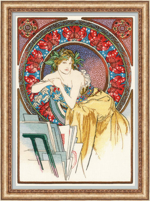 Girl with Easel after A. Mucha’s Artwork cross stitch kit by RIOLIS Ref. no.: 100/058