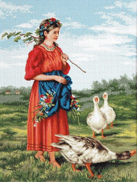 Girl with Geese SB486 - Cross Stitch Kit