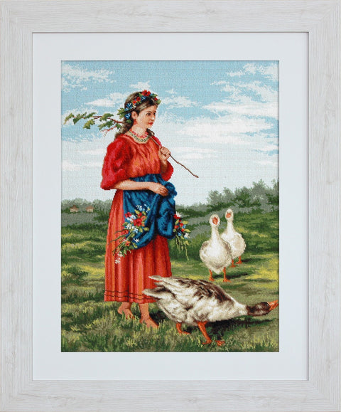 Girl with geese SG486 - Cross Stitch Kit by Luca-s