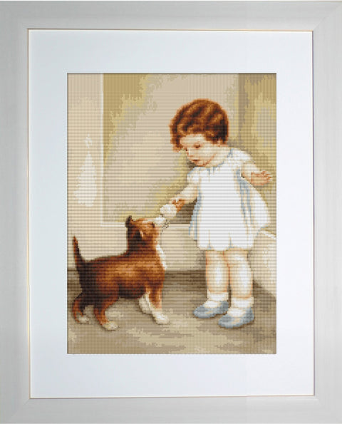 Girl with Puppy SB372 - Cross Stitch Kit by Luca-s