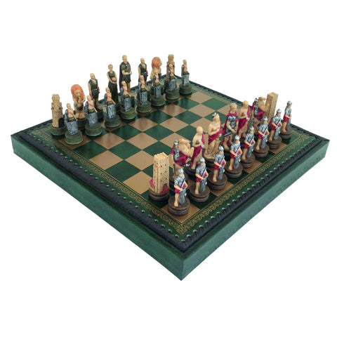 GLADIATORS Chess Set Green Leatherette + Box