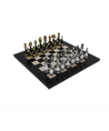 Gold and Silver Plated Metal Chess Pieces with Glossy Wooden Chessboard