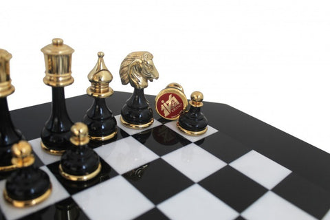 Gold & Silver Plated Brass Chess Pieces with Luxurious Black Wooden Chessboard