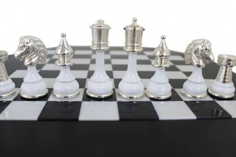 Gold & Silver Plated Brass Chess Pieces with Luxurious Black Wooden Chessboard