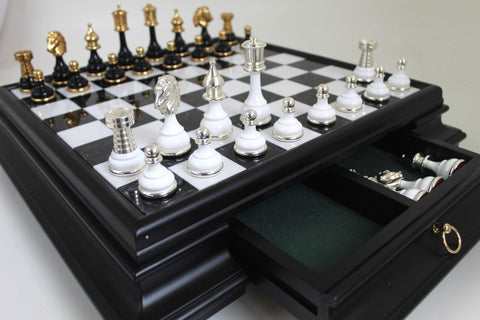 Gold & Silver Plated Brass Chess Pieces with Luxurious Marble/Wood Chessboard