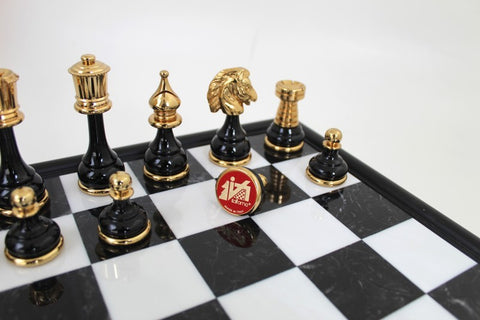 Gold & Silver Plated Brass Chess Pieces with Luxurious Marble/Wood Chessboard