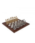 Gold & Silver Plated Solid Metal Chess Pieces with Elm Briar Wood Chessboard