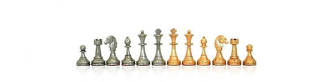 Golden/Silver Plated Metal Chess Pieces With Wood & Ecoleather Chessboard