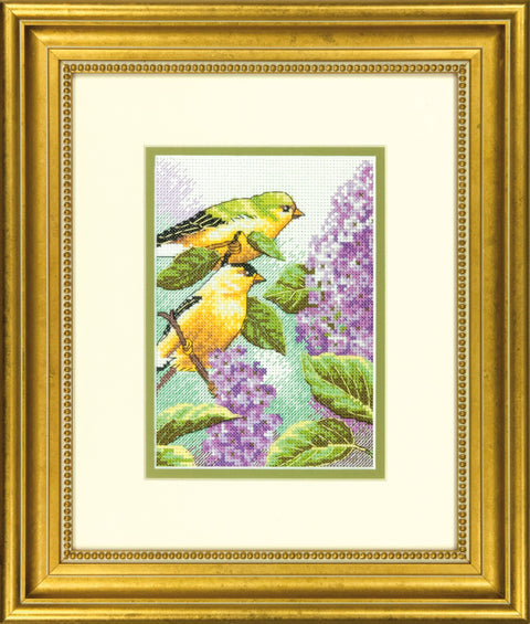 Goldfinch and Lilacs (12.7 x 17.8 cm) - Cross Stitch Kit by DIMENSIONS