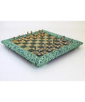 Golden/Silver Plated Metal Chess Pieces With Wood & Ecoleather Chessboard