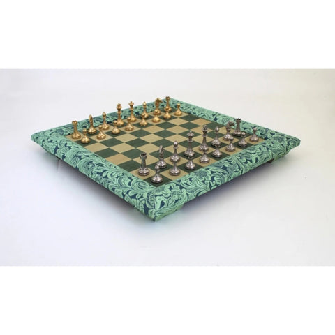 Golden/Silver Plated Metal Chess Pieces With Wood & Ecoleather Chessboard
