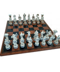 GREEK MYTHOLOGY: Chess Set with Brown Leatherette Chess Board