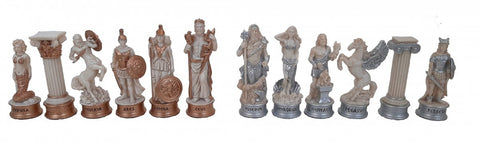 GREEK MYTHOLOGY: Chess Set with Brown Leatherette Chess Board