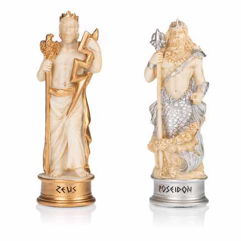 GREEK MYTHOLOGY: Handpainted Chess Set with Beautiful Leatherette Chessboard