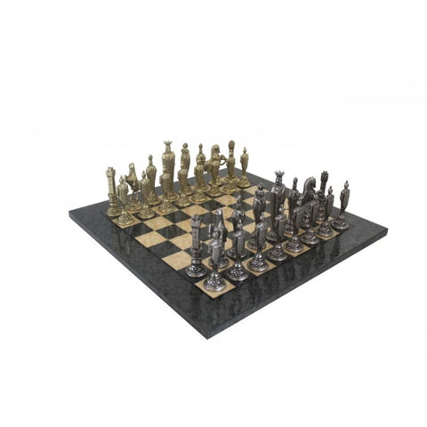 Solid Metal Chess Pieces with Grey Erable Briar Wood Chessboard