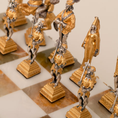 Gulliver and Lilliputians II: Luxurious Chess Set from Bronze finished using Real 24k Gold