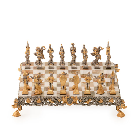 Gulliver and Lilliputians II: Luxury Chess Set in Bronze finished using 24k Gold