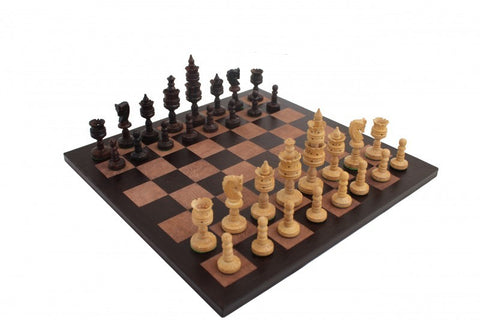 Hand Carved Wooden Chess Pieces with Real Leather Chessboard