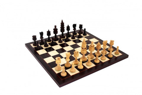 Hand Carved Wooden Chess Pieces with Real Wood Chessboard