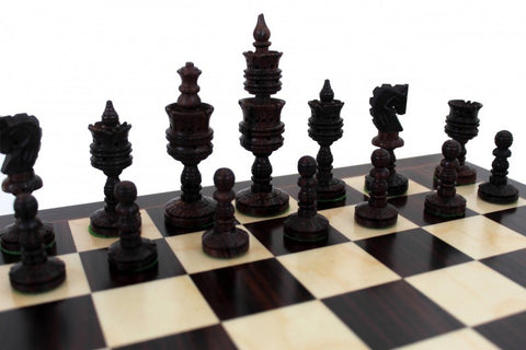 Hand Carved Wooden Chess Pieces with Real Wood Chessboard