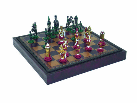 Hand Painted Unique Chess Set with Leatherette Chessboard