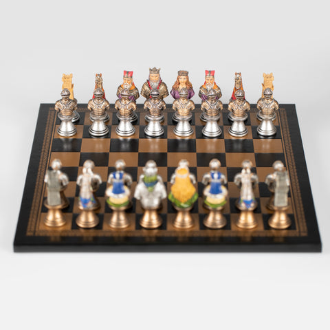 Handpainted MEDIEVAL Chess Set with Leatherlike Chess Board