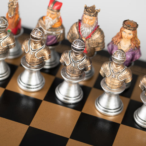 Handpainted MEDIEVAL Chess Set with Leatherlike Chess Board