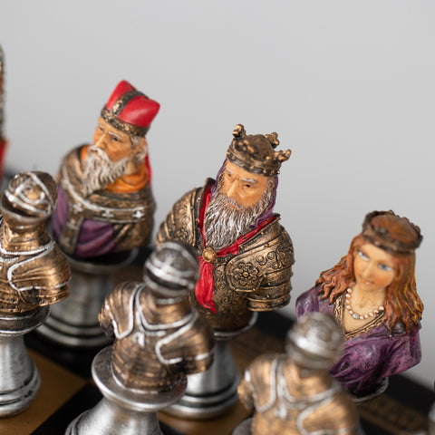 Handpainted MEDIEVAL Chess Set with Leatherlike Chess Board