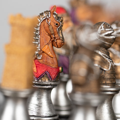 Handpainted MEDIEVAL Chess Set with Leatherlike Chess Board