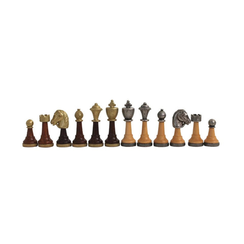 Classic Metal & Wood Chess Pieces, Gold/Silver Plated, 7.5 cm King, Italy