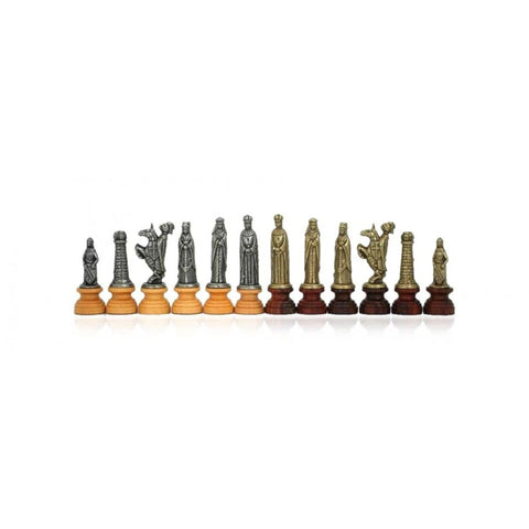 Medieval Chess Pieces Set, Metal & Wood, Handcrafted, Made in Italy, 8.1cm King