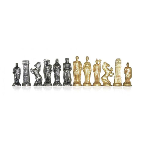 Roman vs Barbarian Metal Chess Pieces, Handcrafted Gold & Silver, Made in Italy