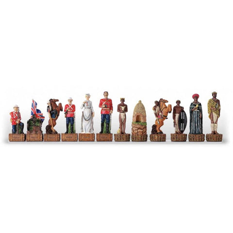 English vs Zulu Historical Chess Pieces, Hand-Painted Resin, 8cm King, Italy
