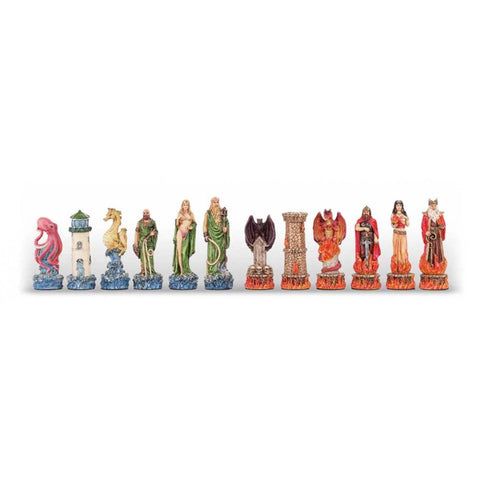 Water vs Fire Chess Pieces Set, Hand-Painted Resin, 8cm King, Made in Italy
