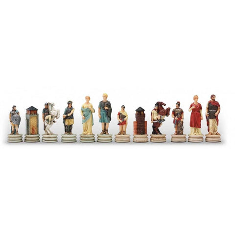 Greek vs Roman Chess Pieces Set, Hand-Painted Resin, 8cm King, Made in Italy