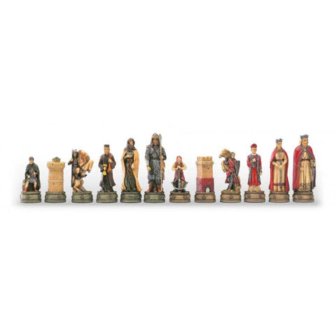 Historical Camelot Chess Pieces Set, Hand-Painted Resin, 8cm King, Italy