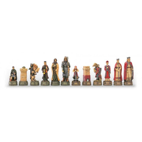 Historical Camelot Chess Pieces Set, Hand-Painted Resin, 8cm King, Italy