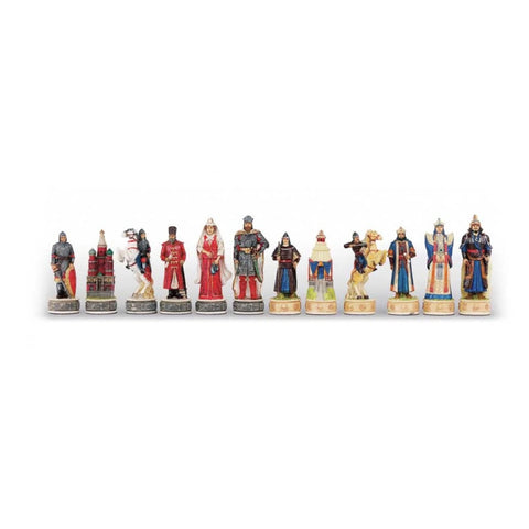 Italian Hand-Painted Resin Chess Pieces - Russians vs Mongols, 8cm